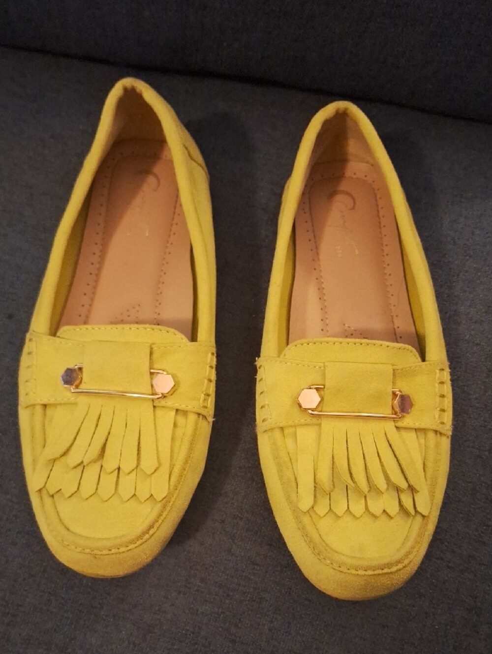 Women's Lime Fringe Loafers with Gold Accent - Picture 2 of 7